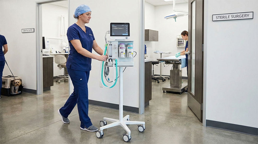 compact veterinary anesthesia machine mobile