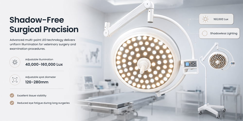 Veterinary LED operating light for animal clinics