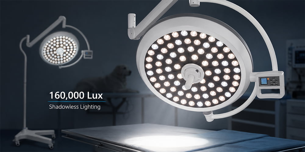 Round veterinary surgical light with shadowless illumination