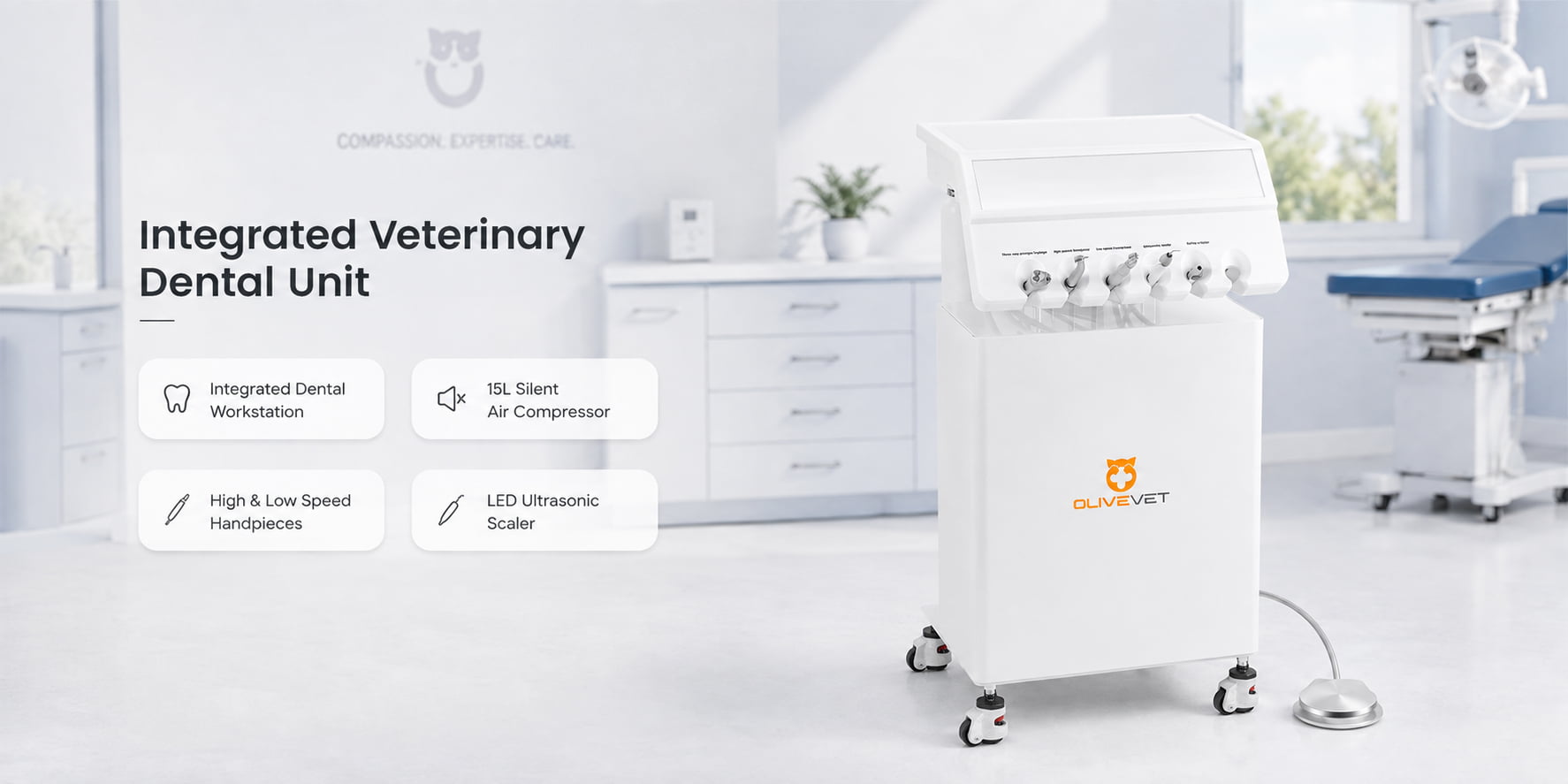 veterinary dental unit with ultrasonic scaler