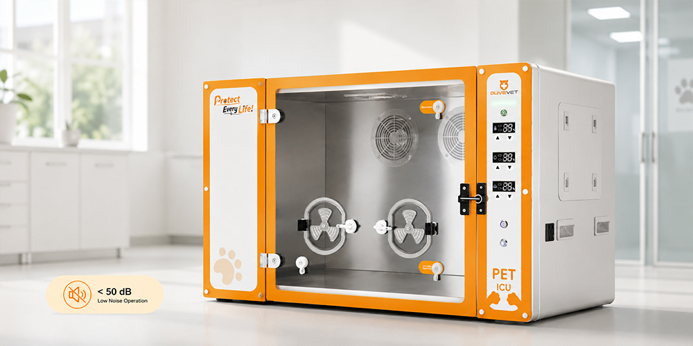 Veterinary critical care ICU unit with low noise design